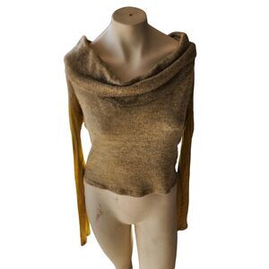 Mint Cowl Neck Sweater Womens Sz Small Y2K Open Knit Boho Beachy Sheer Cottage